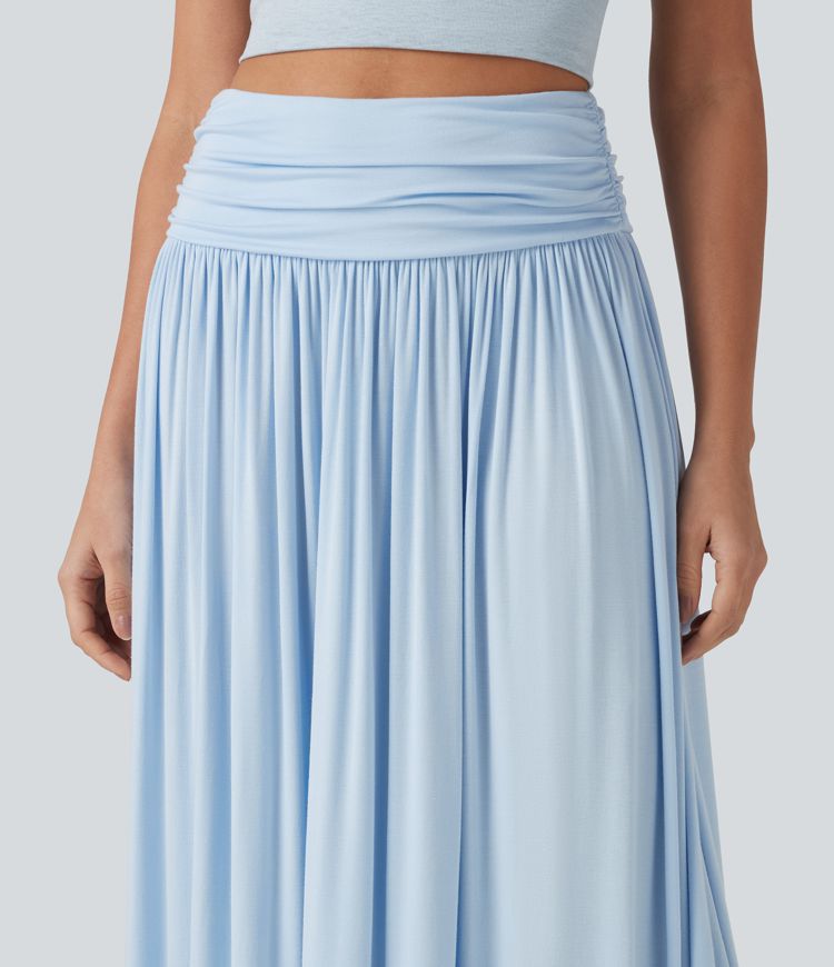 High Waisted Ruched Flowy Maxi Casual Skirt High Waisted Ruched Flowy Maxi Casual Skirt