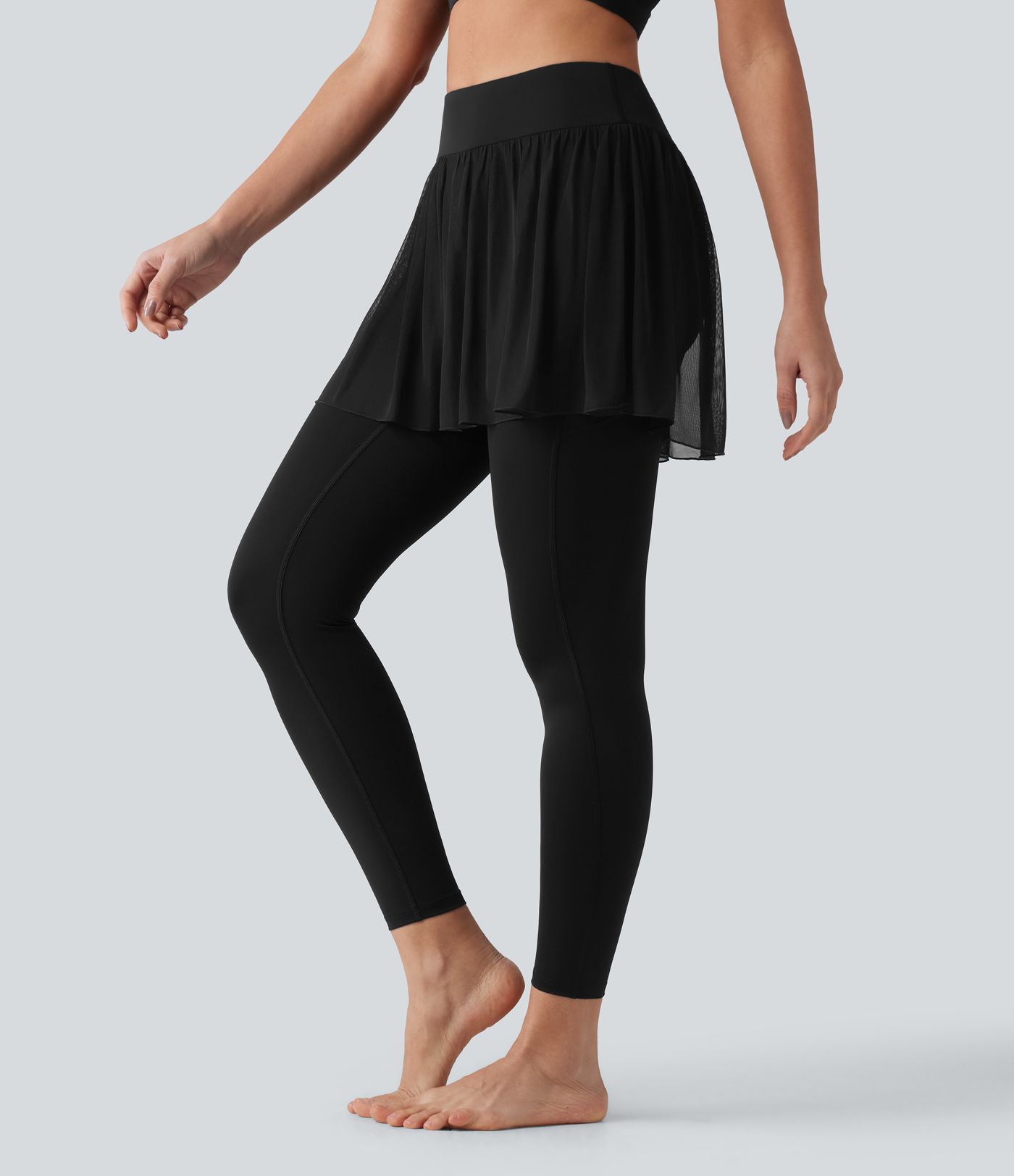SoftlyZero™ Airy Cool Touch High Waisted Contrast Mesh 2-in-1 Yoga Skirt Leggings with Pockets-UPF50+