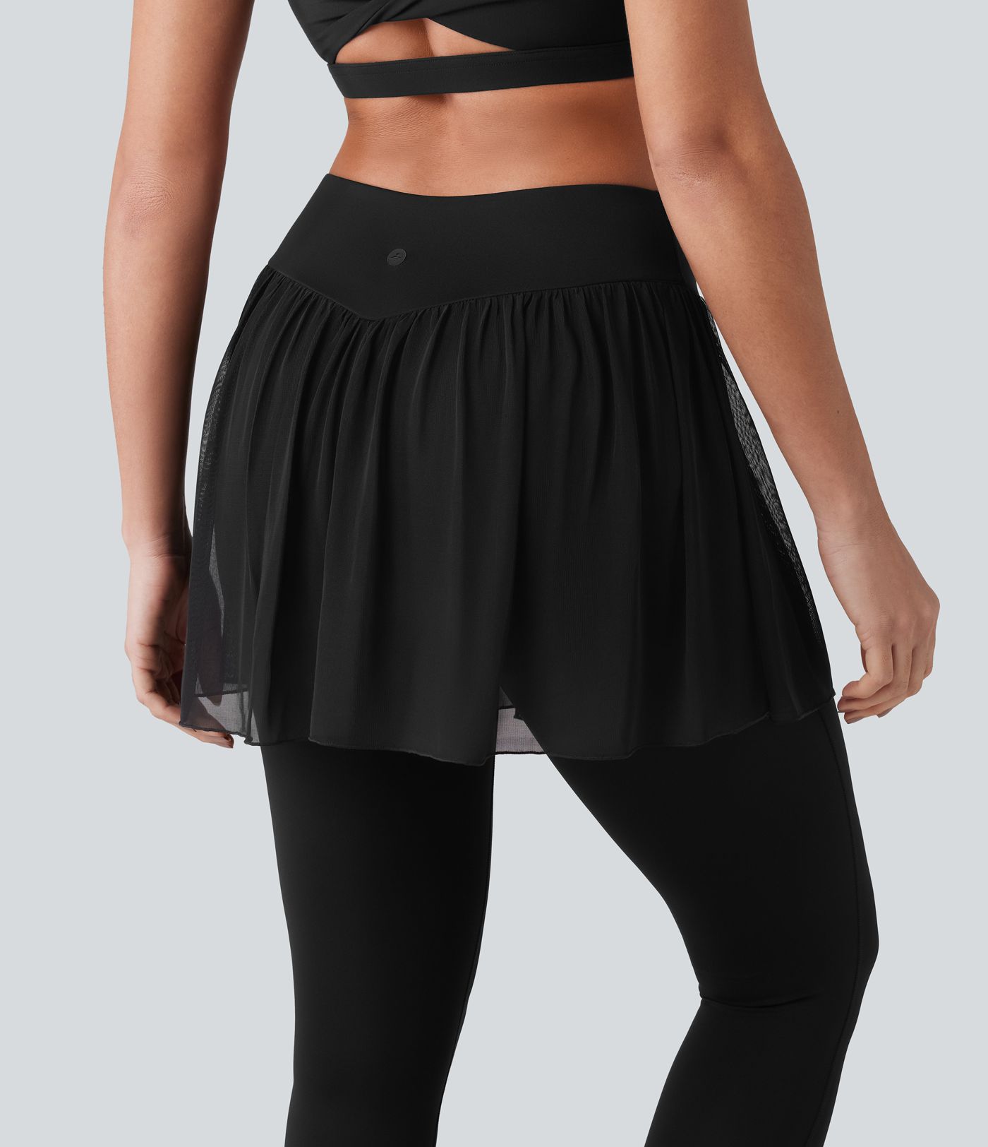 SoftlyZero™ Airy Cool Touch High Waisted Contrast Mesh 2-in-1 Yoga Skirt Leggings with Pockets-UPF50+