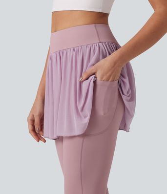 SoftlyZero™ Airy Cool Touch High Waisted Contrast Mesh 2-in-1 Yoga Skirt Leggings with Pockets-UPF50+