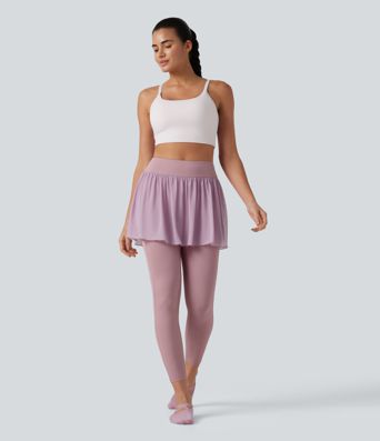 SoftlyZero™ Airy Cool Touch High Waisted Contrast Mesh 2-in-1 Yoga Skirt Leggings with Pockets-UPF50+