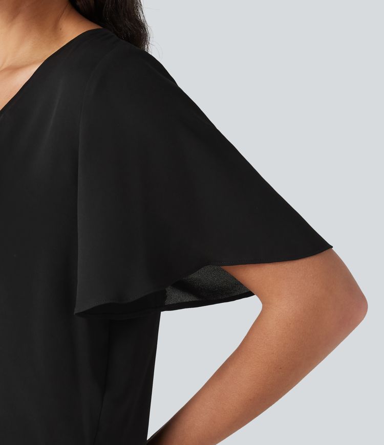 Veste décontractée en mousseline à manches courtes volantées