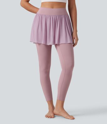 SoftlyZero™ Airy Cool Touch High Waisted Contrast Mesh 2-in-1 Yoga Skirt Leggings with Pockets-UPF50+