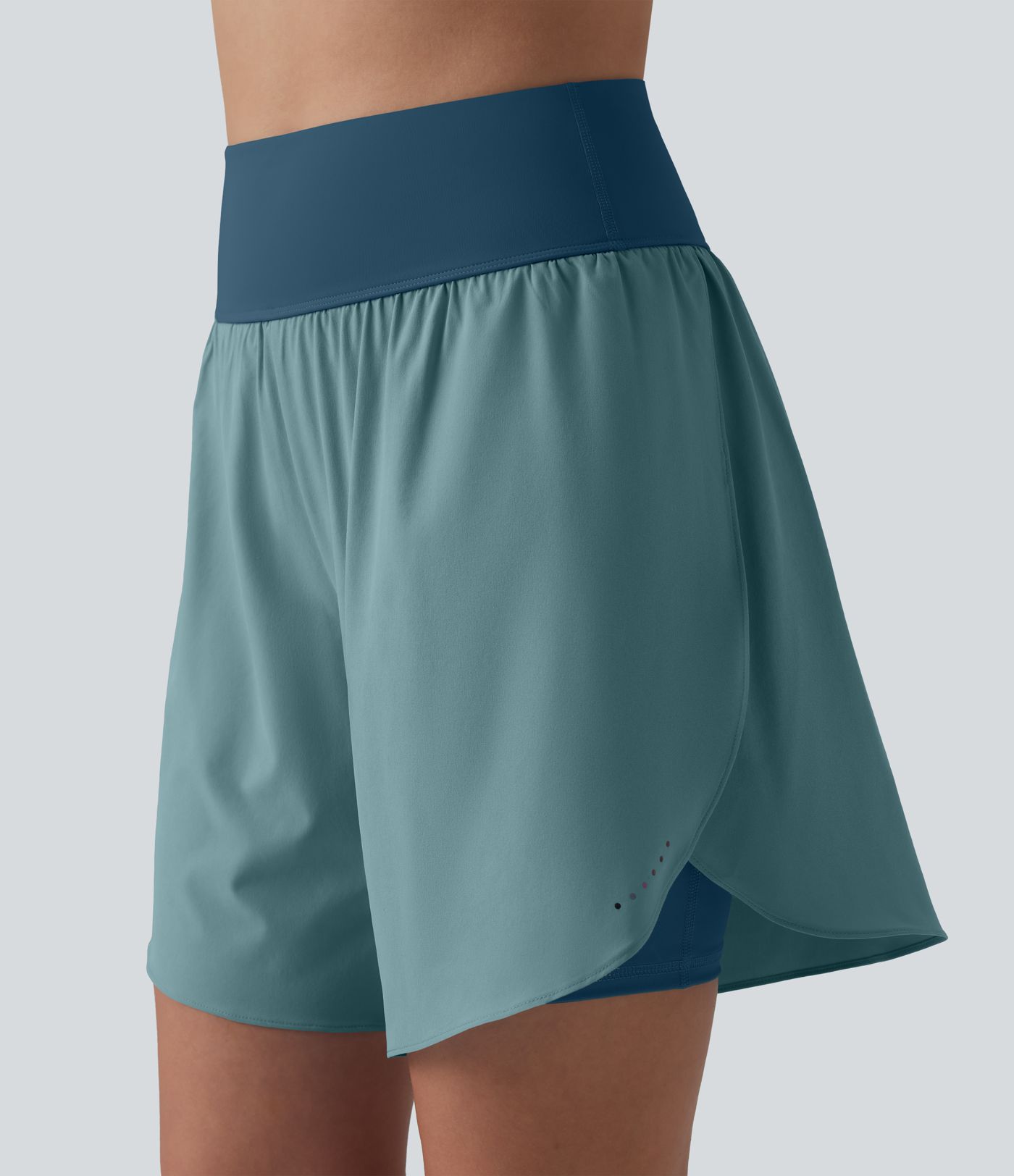 SoftlyZero™ QuickDry High Waisted Tummy Control Reflective Dots Crossover Hem 2-in-1 Running Shorts 7'' with Pockets