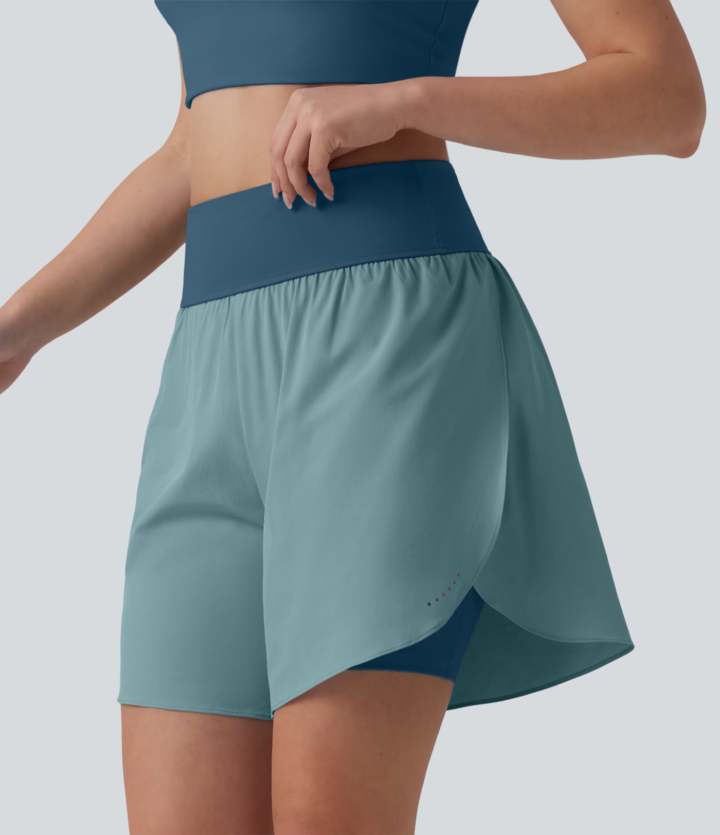 SoftlyZero™ QuickDry High Waisted Tummy Control Reflective Dots Crossover Hem 2-in-1 Running Shorts 7'' with Pockets