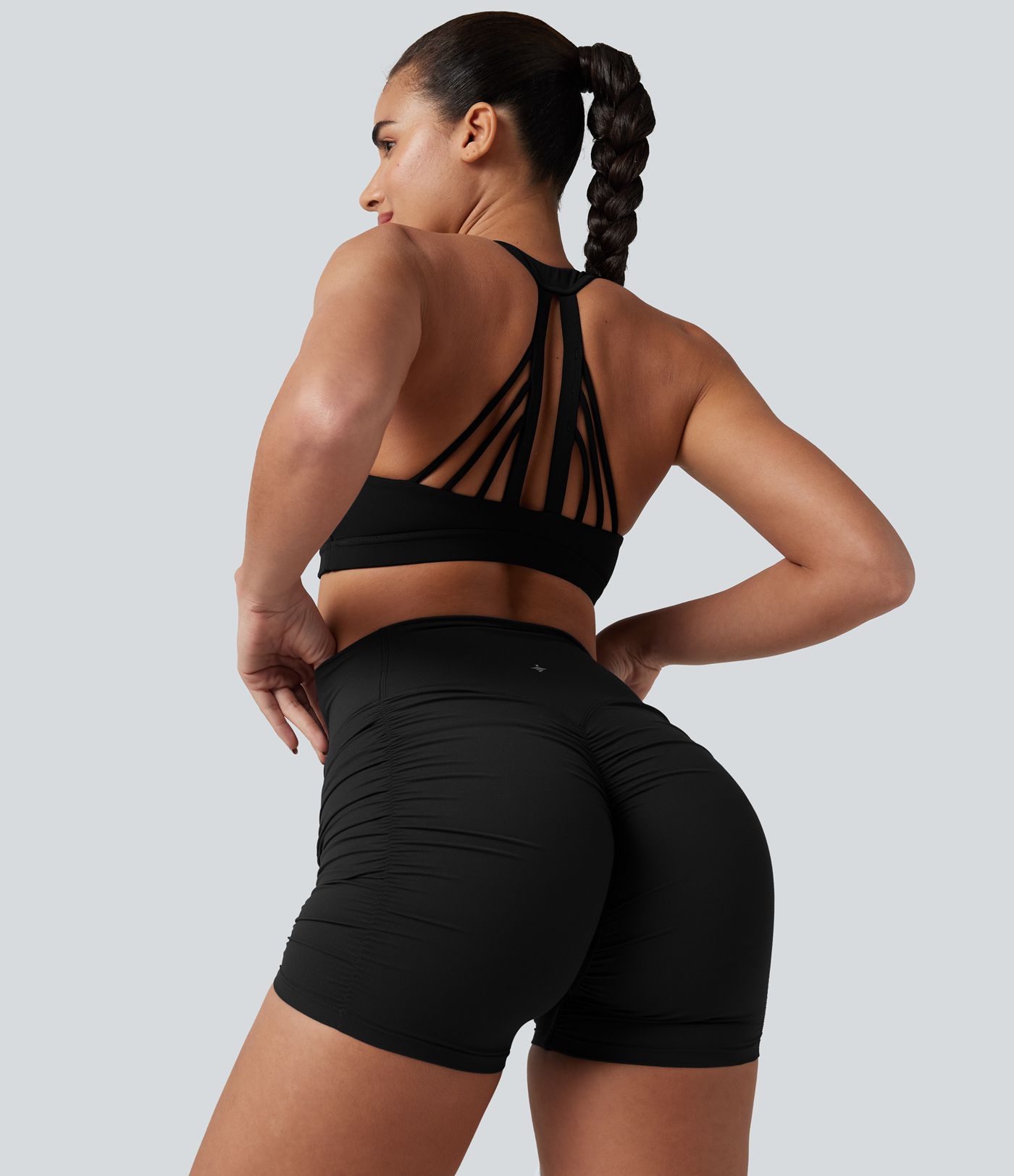 Halara Ultrasculpt™ - Geraffte Yoga-Biker-Shorts mit hohem Bund und Booty-Scrunch - 12,7 cm Halara Ultrasculpt™ - Geraffte Yoga-Biker-Shorts mit hohem Bund und Booty-Scrunch - 12,7 cm