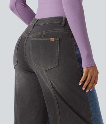 Halara Flex™ Mid Rise Barrel Leg Color Block Casual Jeans with Pockets