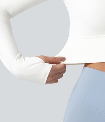Haut de sport dos nu à manches longues avec passe-pouces, toucher frais, séchage rapide, protection UPF50+ pour le yoga