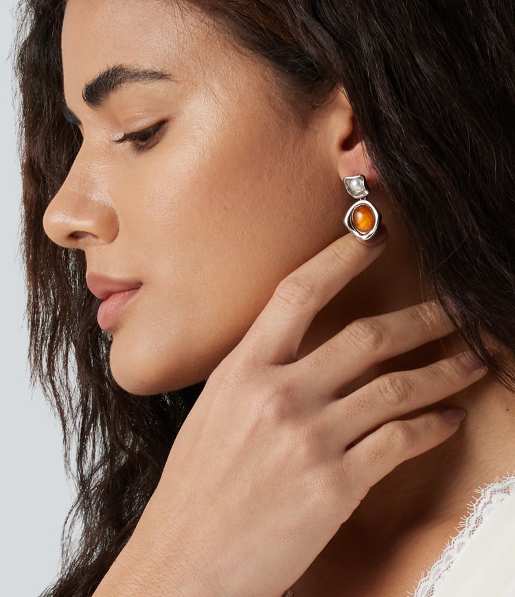 Alloy & Acrylic Pearl Electroplated Earrings