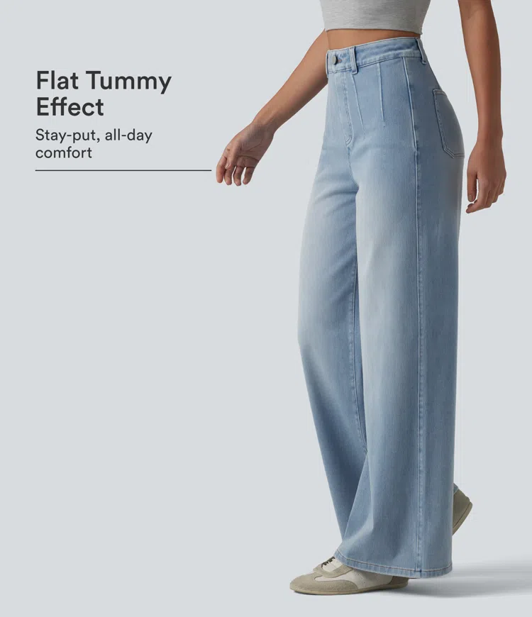 Halara Flex™ High Waisted Tummy Control Wide Leg Casual Jeans with Pockets