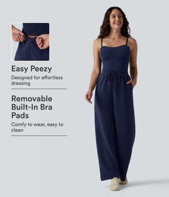 SpacerTek™ Removable Straps Drawstring Built-in Bra Casual Jumpsuit with Pockets-Easy Peezy