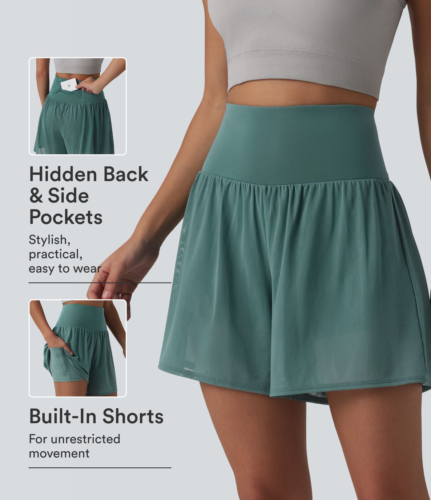 SoftlyZero™ Airy High Waisted Contrast Mesh 2-in-1 Cool Touch Yoga Shorts 5'' with Pockets