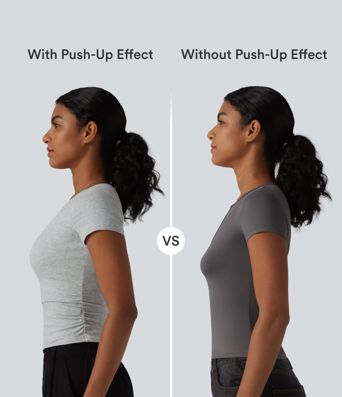 Halara Cotton Jersey V Neck Short Sleeve Built-in Bra Push Up Ruched Casual T-Shirt