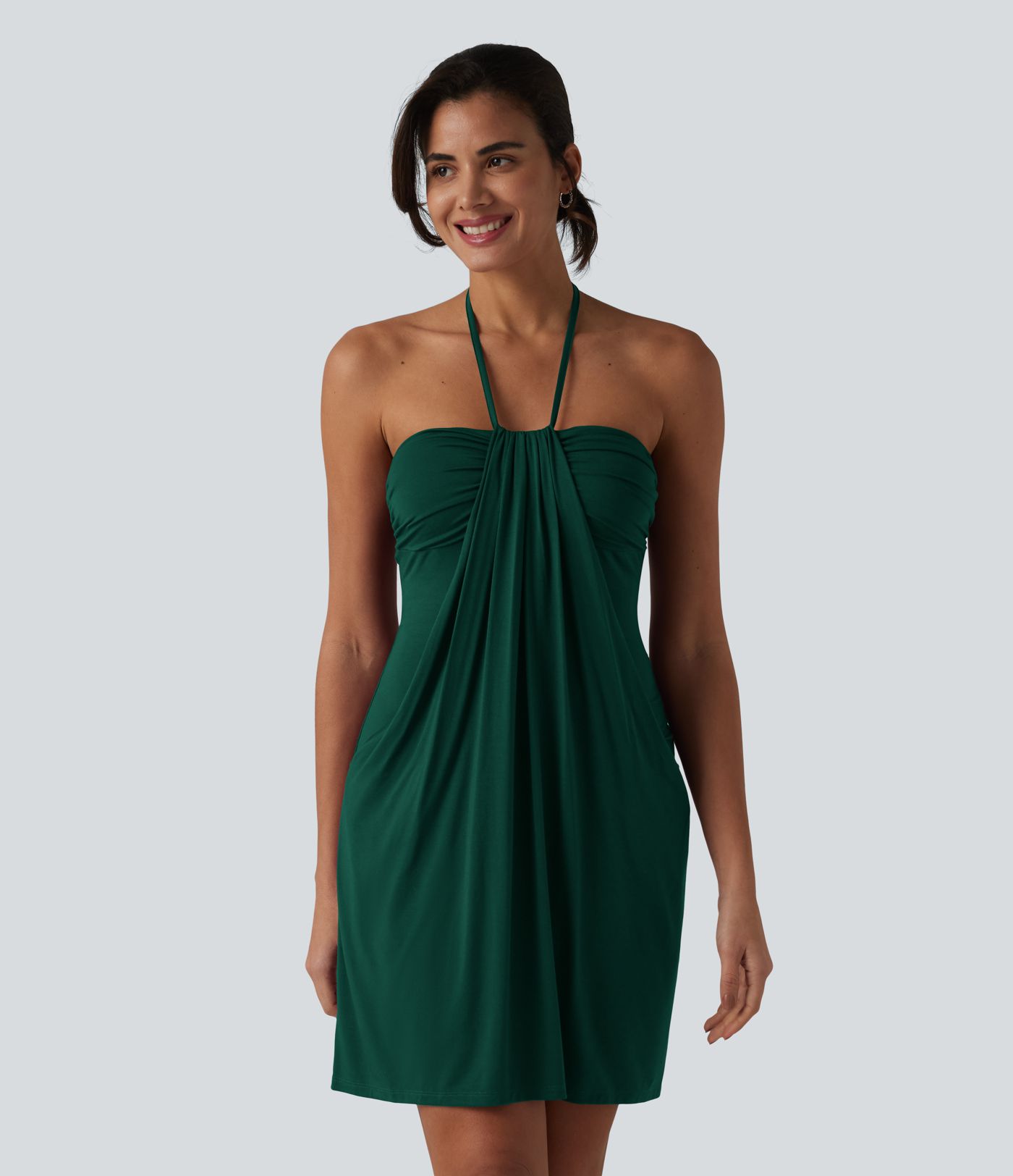 Halter Tie Back Mini Resort Dress with Pockets