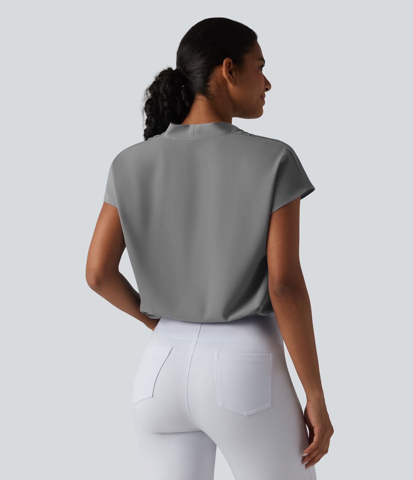 Wrinkle-resistant V-neck Batwing Sleeve Loose Fit Work Blouse