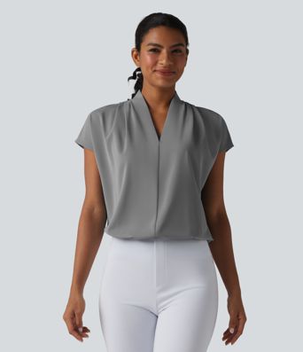 Wrinkle-resistant V-neck Batwing Sleeve Loose Fit Work Blouse