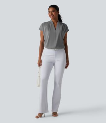 Wrinkle-resistant V-neck Batwing Sleeve Loose Fit Work Blouse