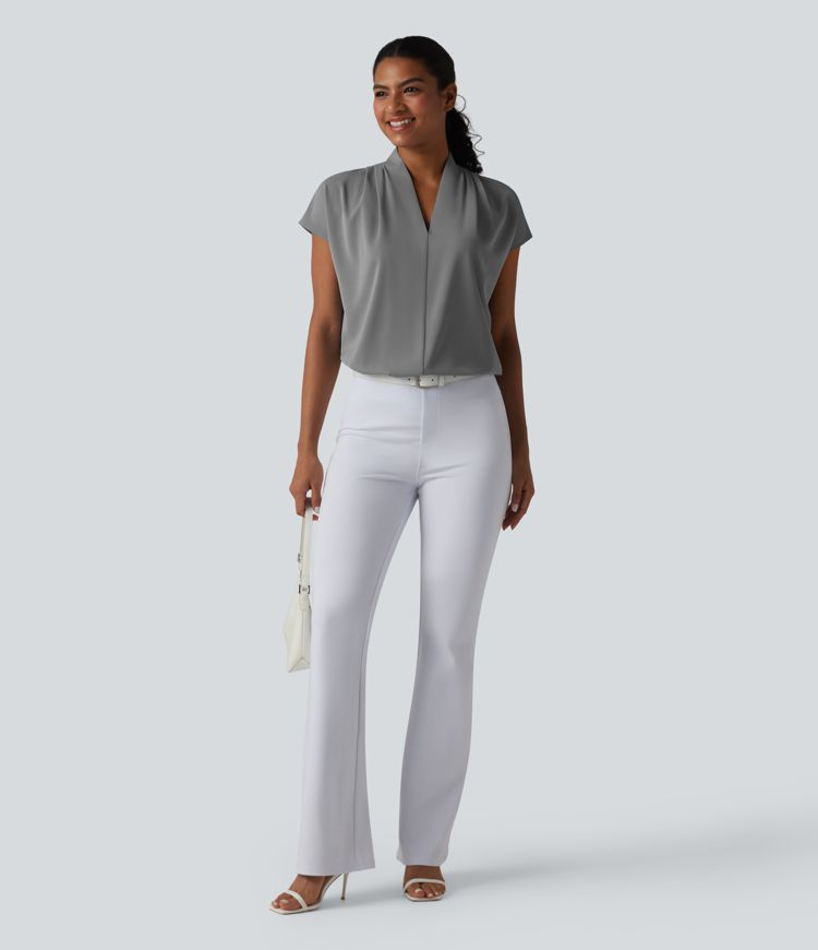 Wrinkle-resistant V-neck Batwing Sleeve Loose Fit Work Blouse