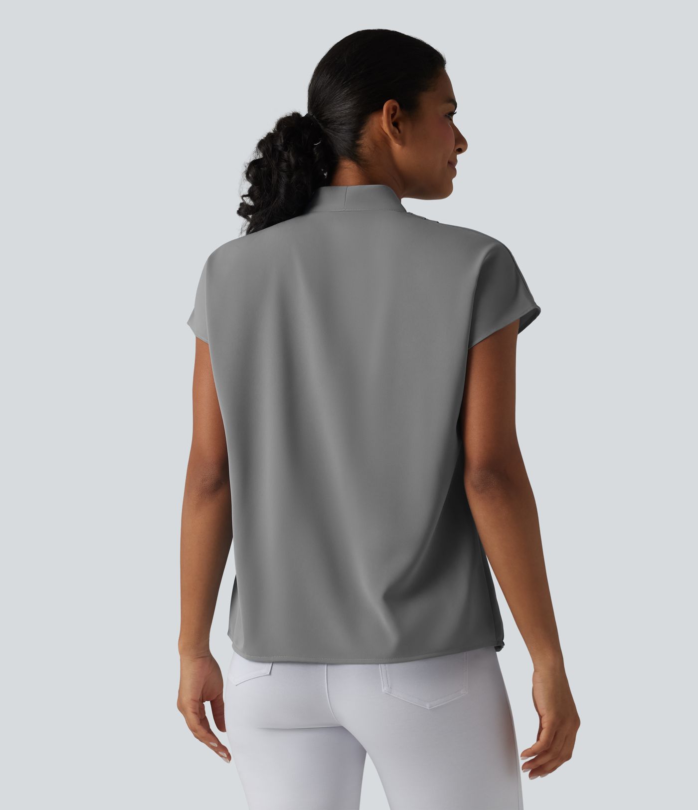 Wrinkle-resistant V-neck Batwing Sleeve Loose Fit Work Blouse