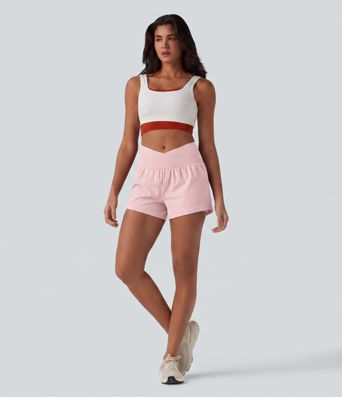 SoftlyZero™ Airy Crossover High Waisted 2-in-1 Cool Touch Yoga Shorts 3'' with Pockets