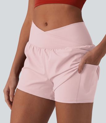SoftlyZero™ Airy Crossover High Waisted 2-in-1 Cool Touch Yoga Shorts 3'' with Pockets