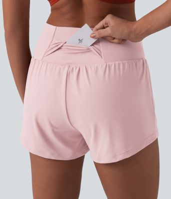 SoftlyZero™ Airy Crossover High Waisted 2-in-1 Cool Touch Yoga Shorts 3'' with Pockets