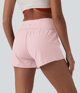 SoftlyZero™ Airy Crossover High Waisted 2-in-1 Cool Touch Yoga Shorts 3'' with Pockets