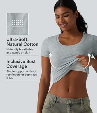 Halara Cotton Jersey Scoop Neck Short Sleeve Built-in Bra Casual T-Shirt B-DD Cups