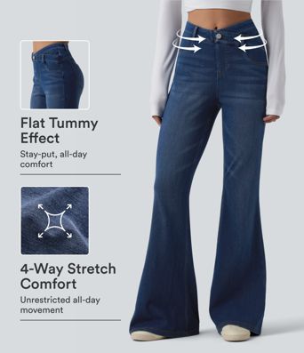 Halara Flex™ High Waisted Crossover Tummy Control Bootcut Casual Jeans with Pockets