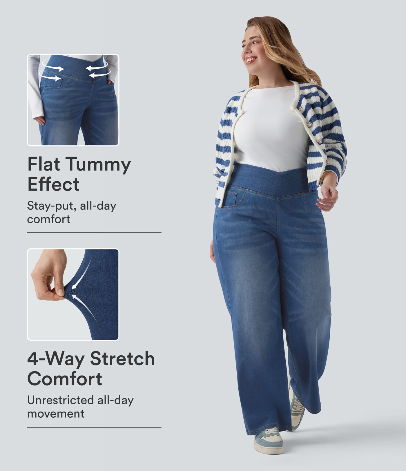 Halara Flex™ Crossover High Waisted Tummy Control Casual Straight Leg Plus Size Jeans with Pockets Halara Flex™ Crossover High Waisted Tummy Control Casual Straight Leg Plus Size Jeans with Pockets