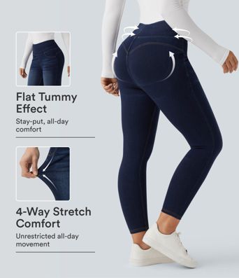 Halara Flex™ High Waisted Tummy Control Butt Lifting Denim Casual Leggings with Pockets