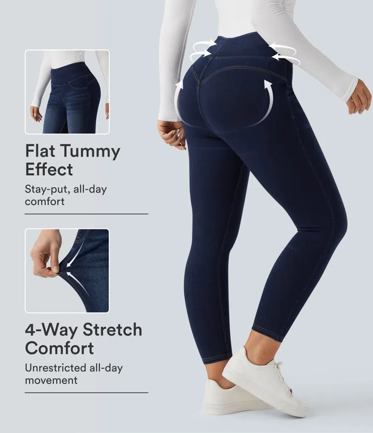 Halara Flex™ High Waisted Tummy Control Butt Lifting Denim Casual Leggings with Pockets