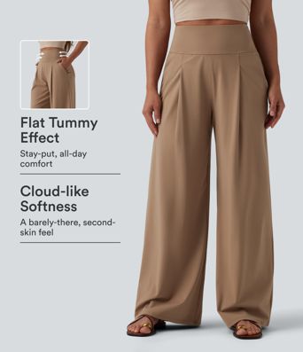 SoftlyZero™ Airy High Waisted Tummy Control Wide Leg Baggy Cool Touch Casual Pants with Pockets-UPF50+