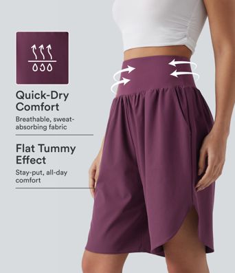 Breezeful™ High Waisted Tummy Control Split Hem Quick Dry Resort Shorts with Pockets