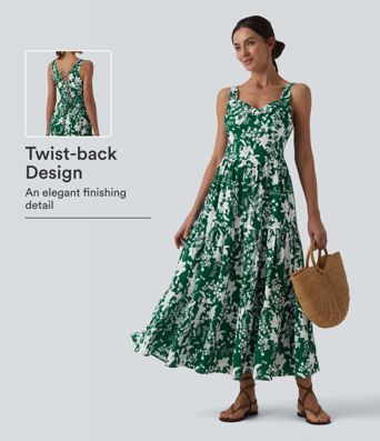Maxi-Resortkleid mit Herzausschnitt, ärmellos, mit Schnürung und Blumenmuster