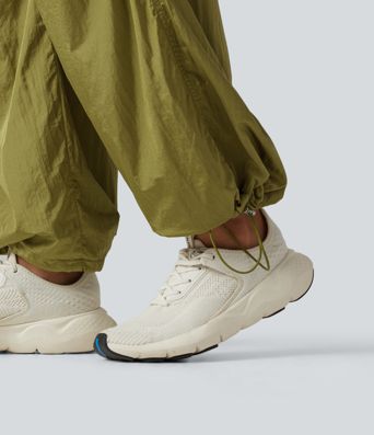 High Waisted Drawstring Ruched Hiking Cargo Baggy Trousers with Pockets