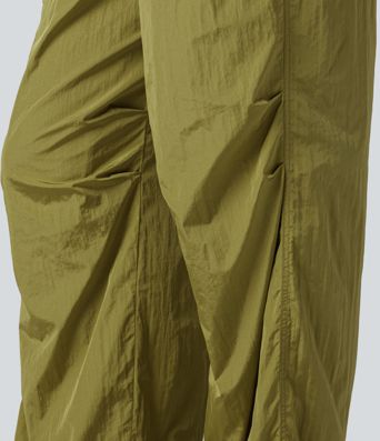 High Waisted Drawstring Ruched Hiking Cargo Baggy Trousers with Pockets