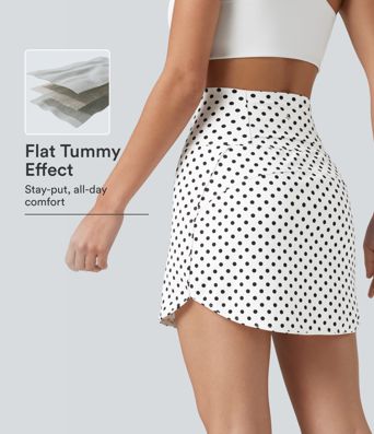 Mini-jupe de golf 2 en 1 à pois, taille ultra haute, effet ventre plat, ourlet arrondi et poches