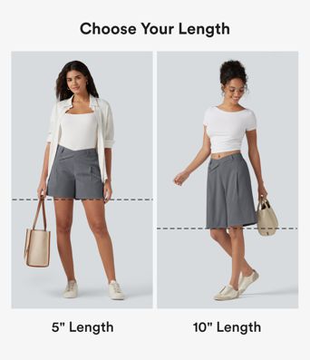 Asymmetric Mid Rise Linen-Feel Work Baggy Shorts 5'' with Pockets