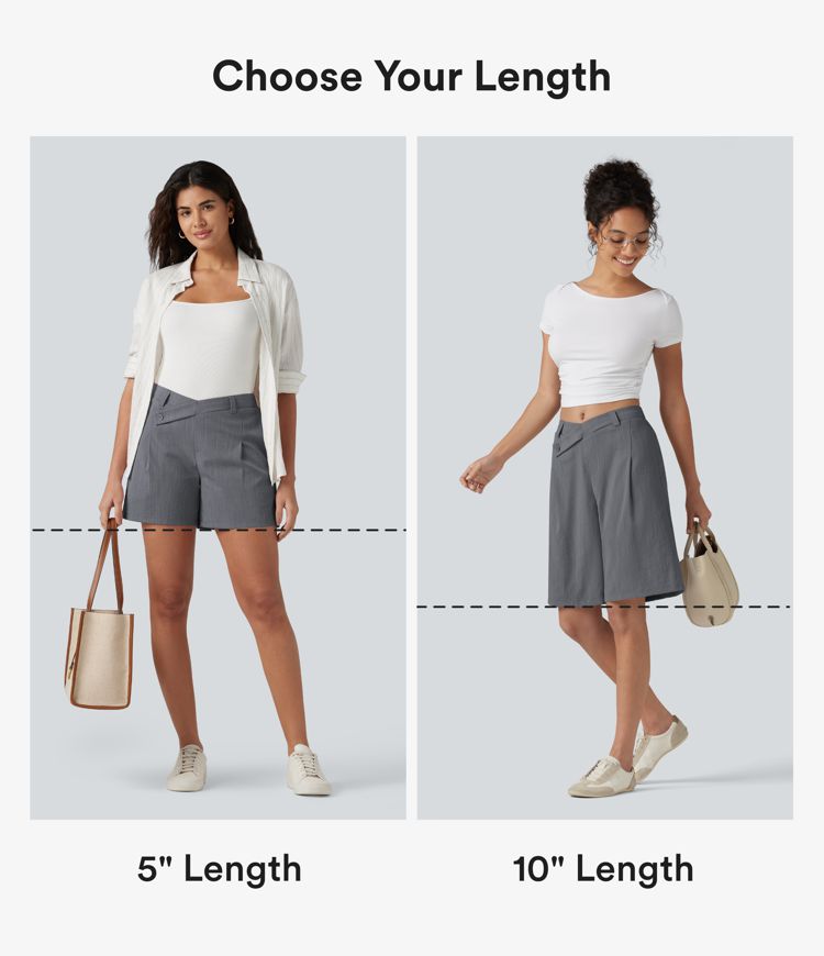 Bermuda-Shorts in Leinenoptik mit mittelhohem Crossover-Bund und Seitentaschen - 25,4 cm