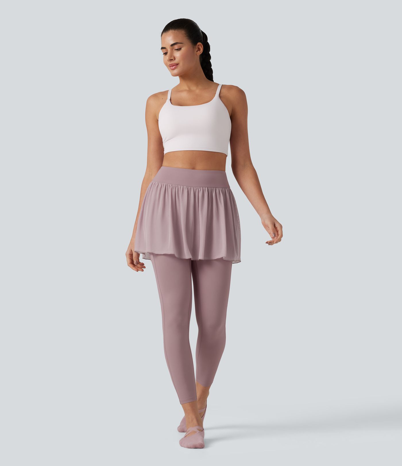 SoftlyZero™ legging-jupe de yoga 2 en 1 à taille haute, aérien au toucher frais, empiècements en mesh contrastant, avec poches — UPF50+