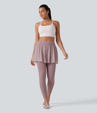 SoftlyZero™ legging-jupe de yoga 2 en 1 à taille haute, aérien au toucher frais, empiècements en mesh contrastant, avec poches — UPF50+
