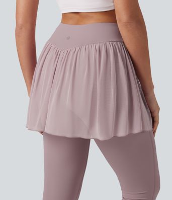 SoftlyZero™ legging-jupe de yoga 2 en 1 à taille haute, aérien au toucher frais, empiècements en mesh contrastant, avec poches — UPF50+