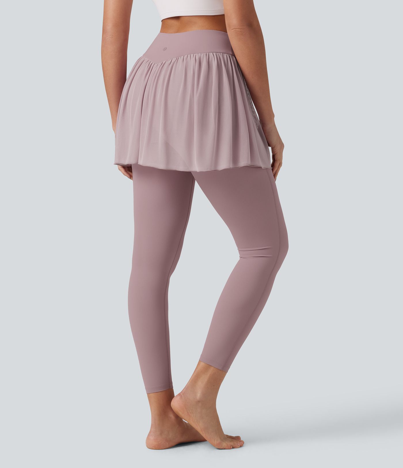 SoftlyZero™ legging-jupe de yoga 2 en 1 à taille haute, aérien au toucher frais, empiècements en mesh contrastant, avec poches — UPF50+