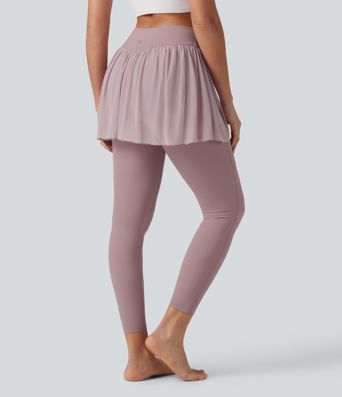 SoftlyZero™ legging-jupe de yoga 2 en 1 à taille haute, aérien au toucher frais, empiècements en mesh contrastant, avec poches — UPF50+
