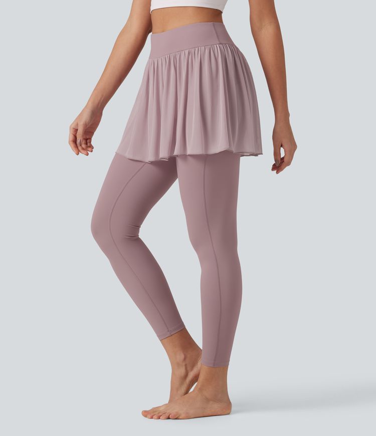 SoftlyZero™ legging-jupe de yoga 2 en 1 à taille haute, aérien au toucher frais, empiècements en mesh contrastant, avec poches — UPF50+