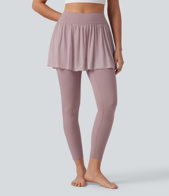 SoftlyZero™ legging-jupe de yoga 2 en 1 à taille haute, aérien au toucher frais, empiècements en mesh contrastant, avec poches — UPF50+