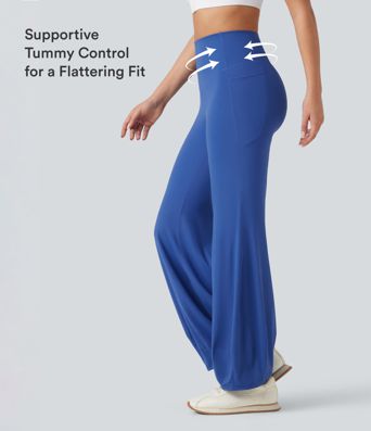 SoftlyZero™ balónové tanečné nohavice s vysokým pásom a tvarovaním brucha, s vreckami – UPF50+