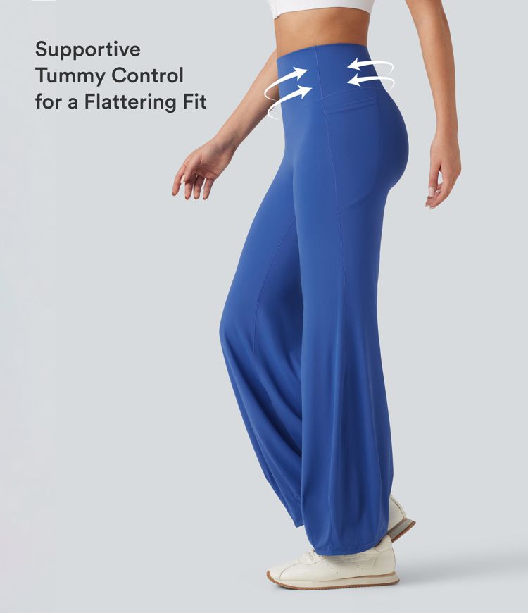 SoftlyZero™ balónové tanečné nohavice s vysokým pásom a tvarovaním brucha, s vreckami – UPF50+