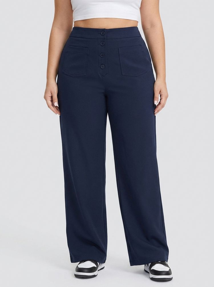 Pantalon coupe droite grande taille taille haute DayStretch avec poches Pantalon coupe droite grande taille taille haute DayStretch avec poches